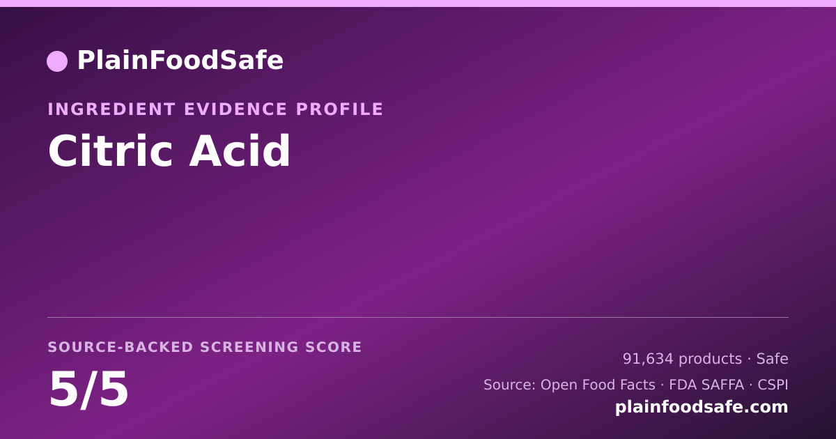 Share card for Citric Acid Food Ingredient Evidence Profile