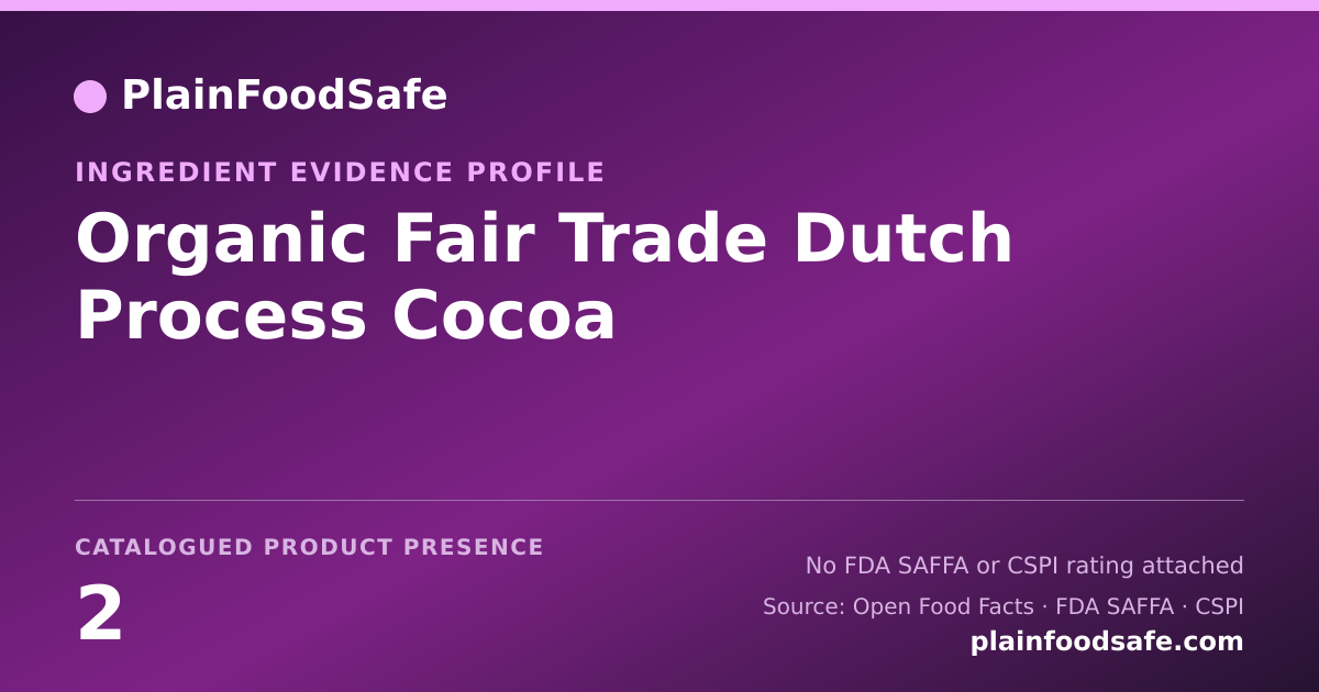 Share card for Organic Fair Trade Dutch Process Cocoa Food Ingredient Evidence Profile