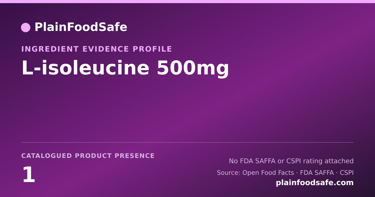 Share card for L-isoleucine 500mg Food Ingredient Evidence Profile