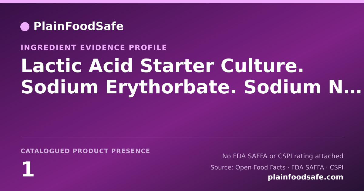 Share card for Lactic Acid Starter Culture. Sodium Erythorbate. Sodium Nitrite Food Ingredient Evidence Profile