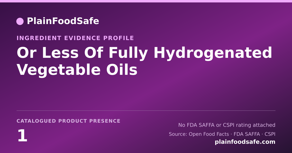 Share card for Or Less Of Fully Hydrogenated Vegetable Oils Food Ingredient Evidence Profile