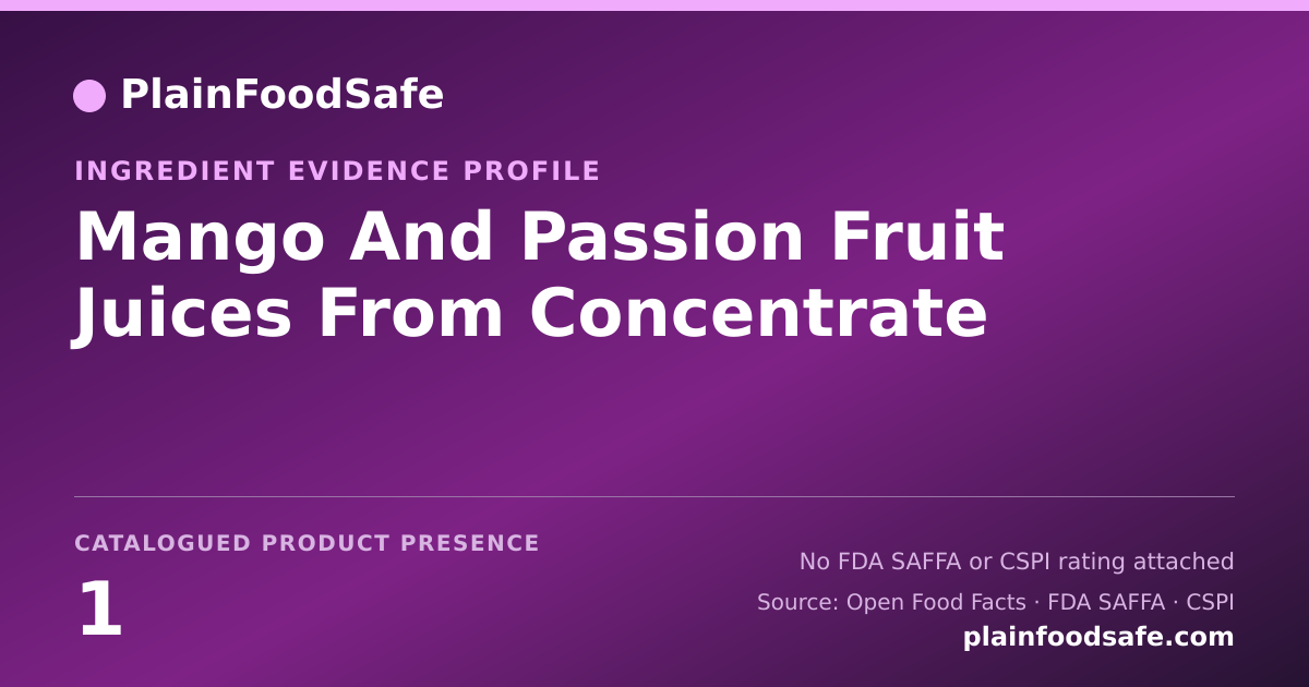 Share card for Mango And Passion Fruit Juices From Concentrate Food Ingredient Evidence Profile