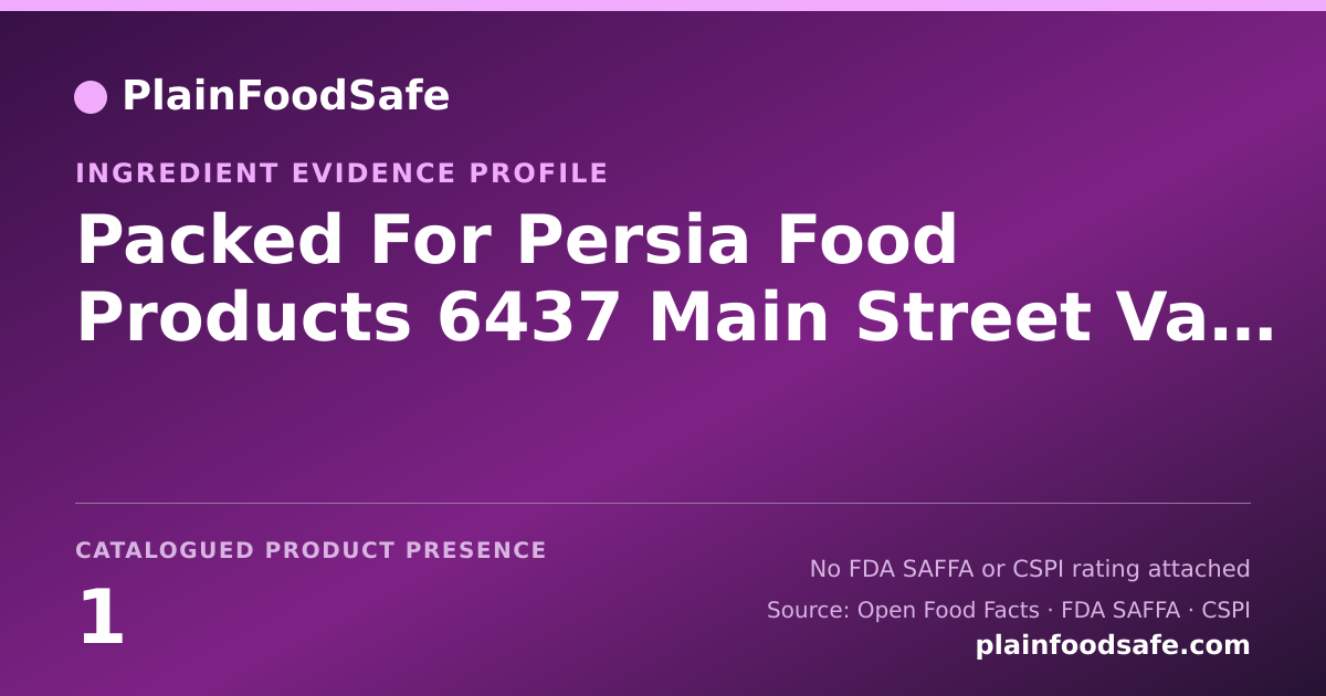 Share card for Packed For Persia Food Products 6437 Main Street Vancouver Food Ingredient Evidence Profile