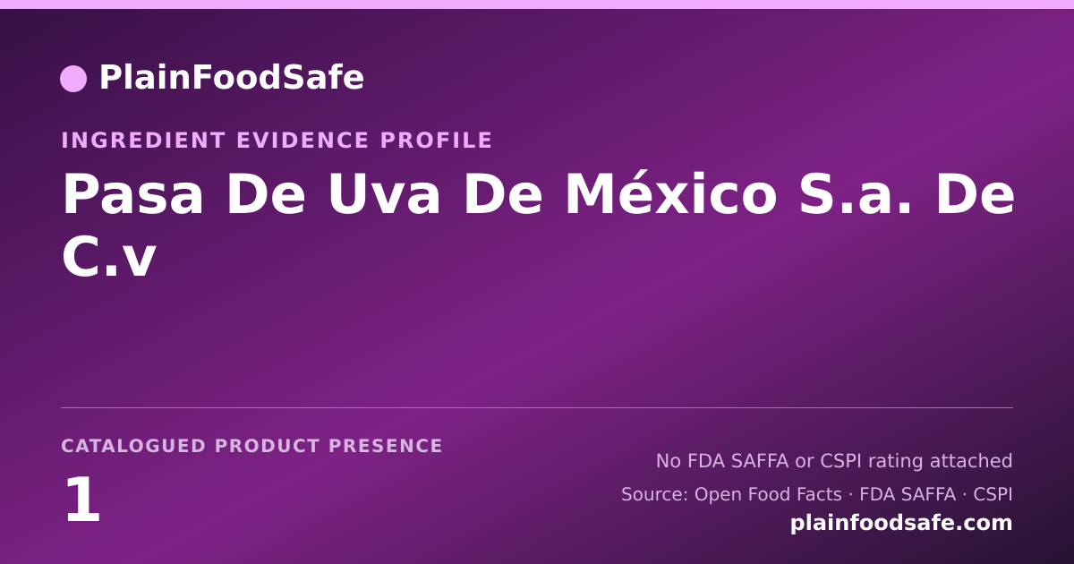 Share card for Pasa De Uva De México S.a. De C.v Food Ingredient Evidence Profile