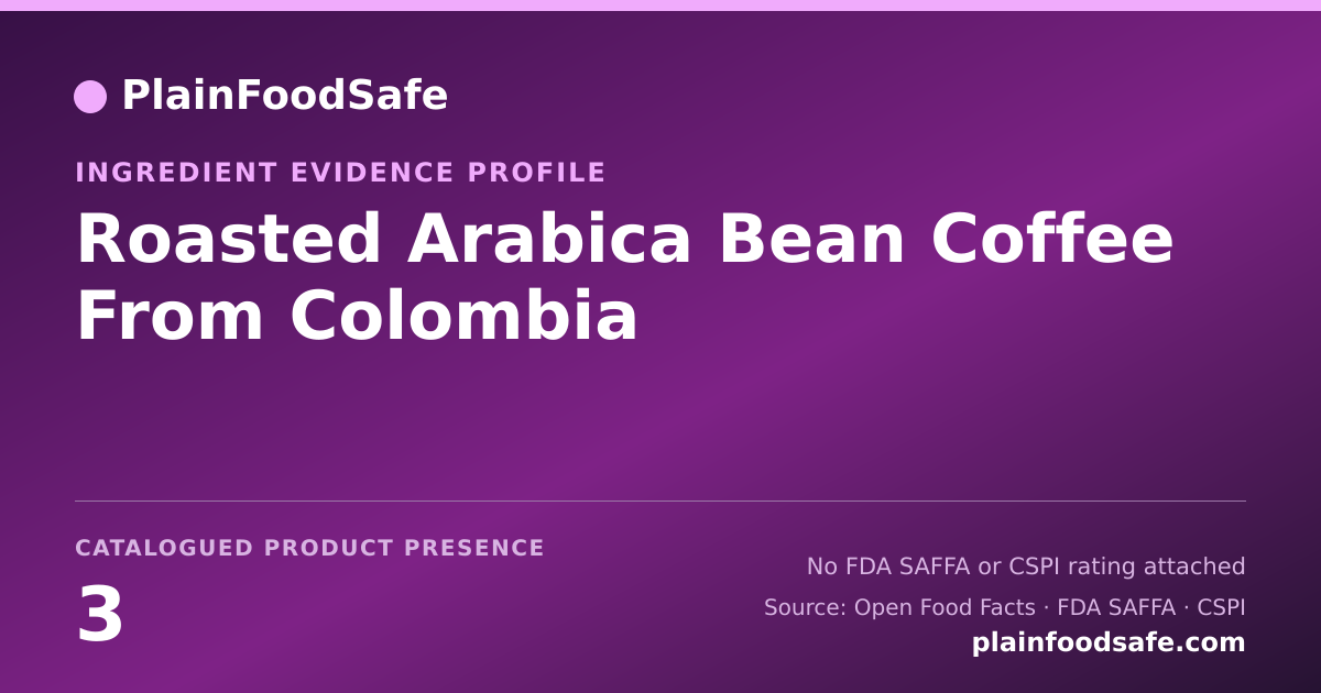 Share card for Roasted Arabica Bean Coffee From Colombia Food Ingredient Evidence Profile