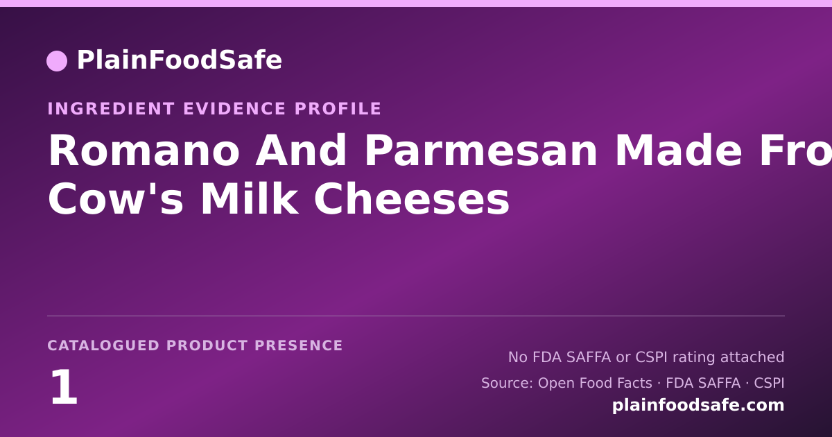 Share card for Romano And Parmesan Made From Cow's Milk Cheeses Food Ingredient Evidence Profile