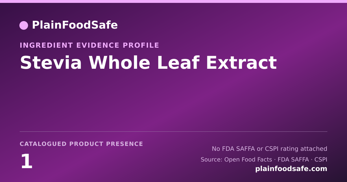 Share card for Stevia Whole Leaf Extract Food Ingredient Evidence Profile