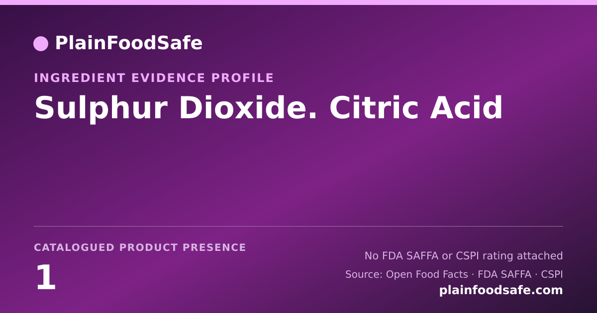 Share card for Sulphur Dioxide. Citric Acid Food Ingredient Evidence Profile