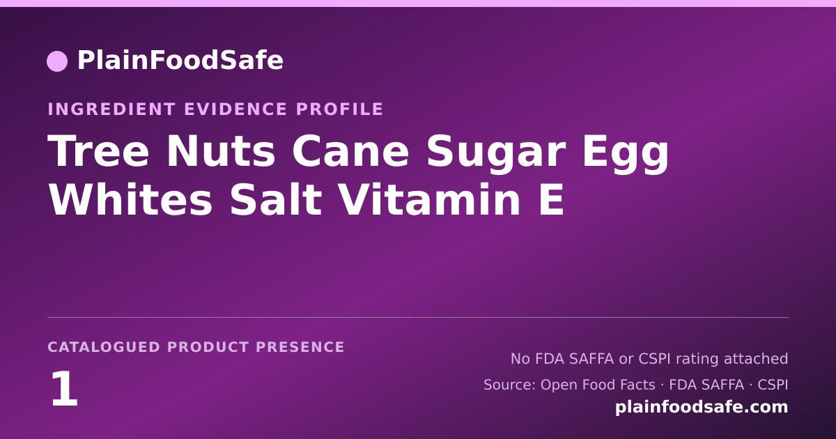 Share card for Tree Nuts Cane Sugar Egg Whites Salt Vitamin E Food Ingredient Evidence Profile