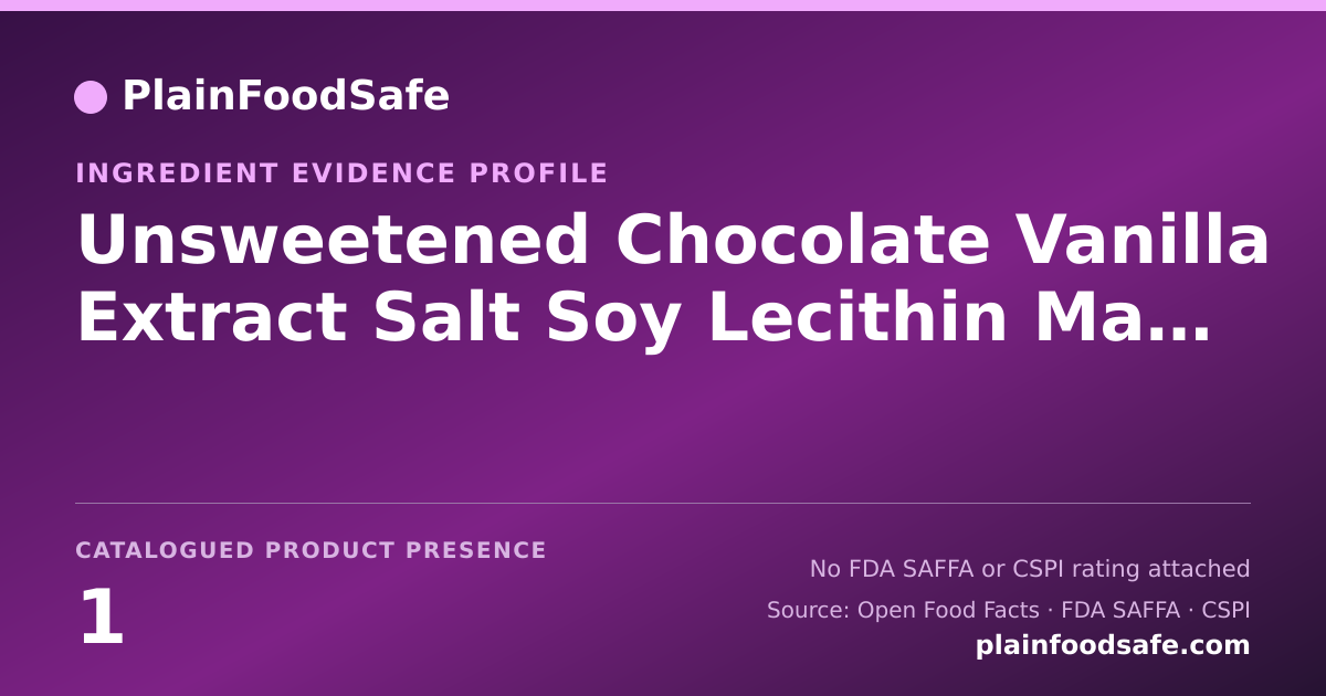 Share card for Unsweetened Chocolate Vanilla Extract Salt Soy Lecithin May Contain Milk Food Ingredient Evidence Profile