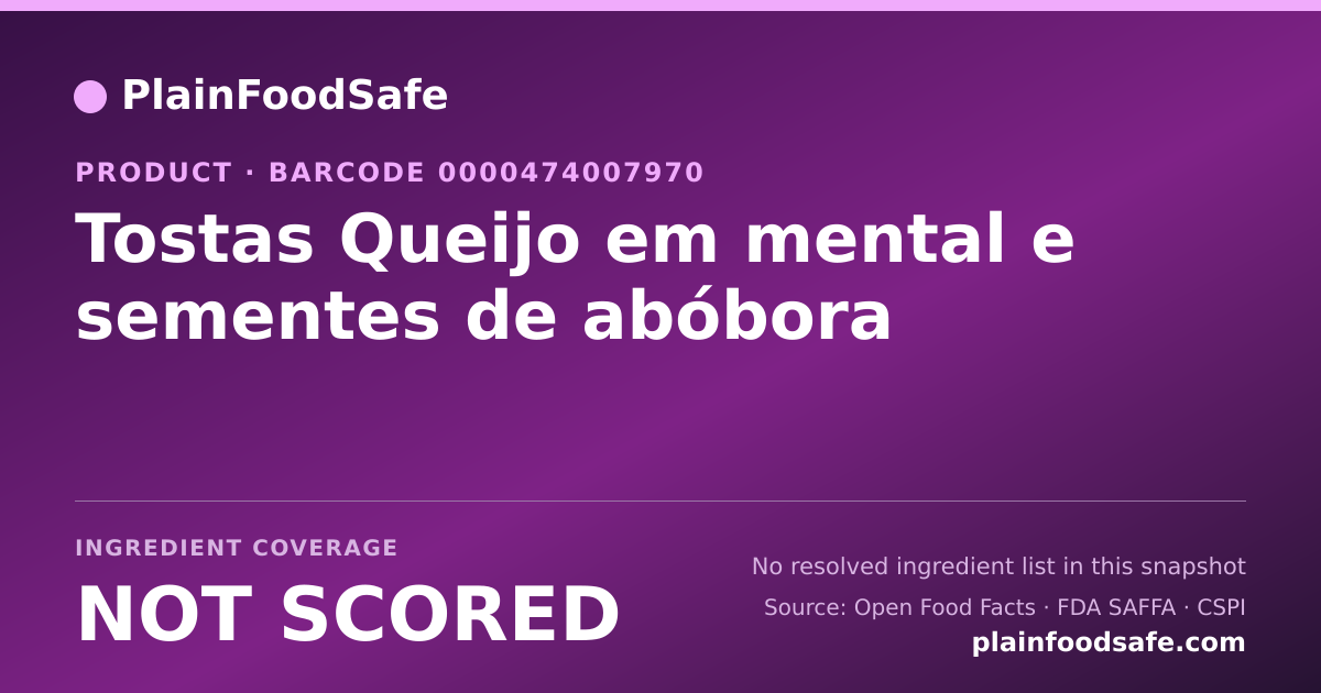 Share card for Tostas Queijo em mental e sementes de abóbora Food Ingredient Profile