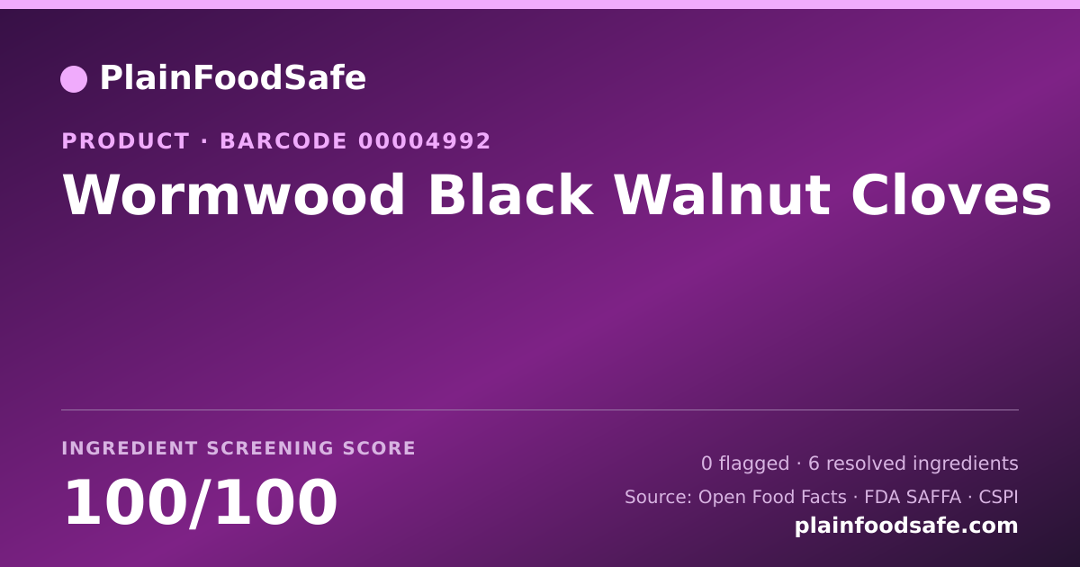 Share card for Wormwood Black Walnut Cloves Food Ingredient Profile