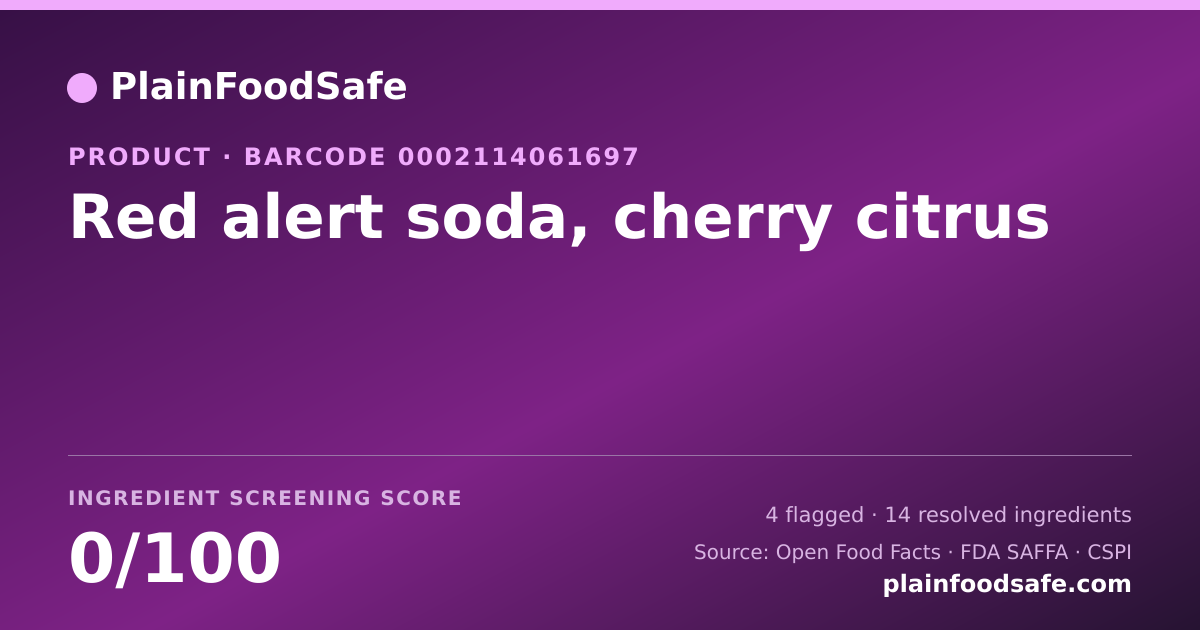 Share card for Red alert soda, cherry citrus Food Ingredient Profile
