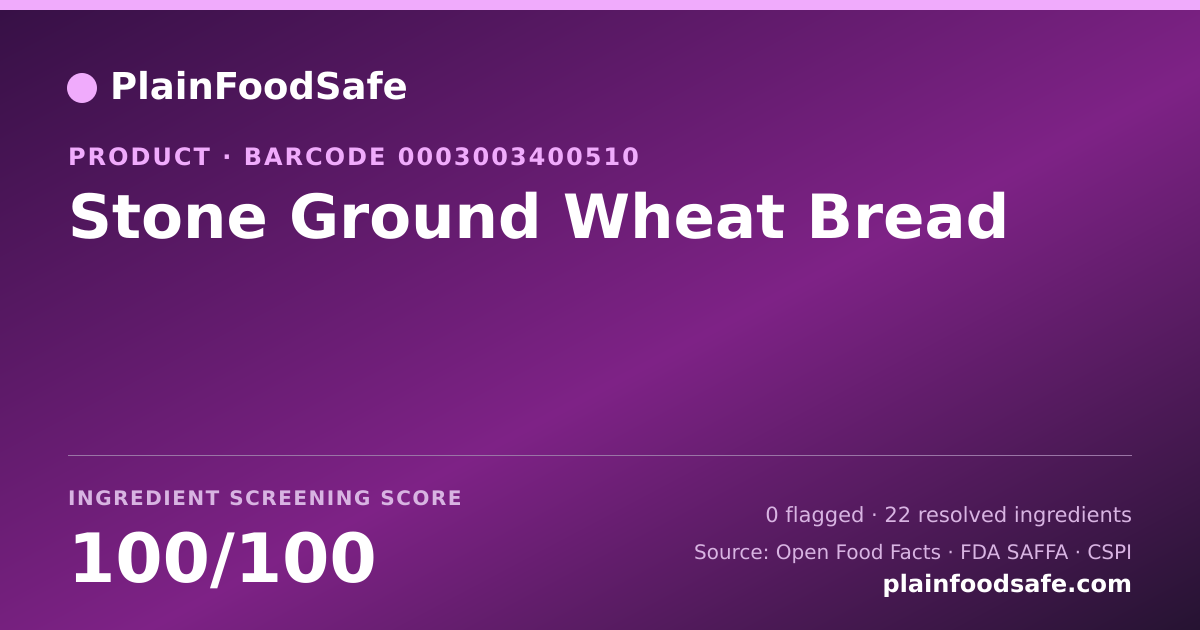 Share card for Stone Ground Wheat Bread Food Ingredient Profile