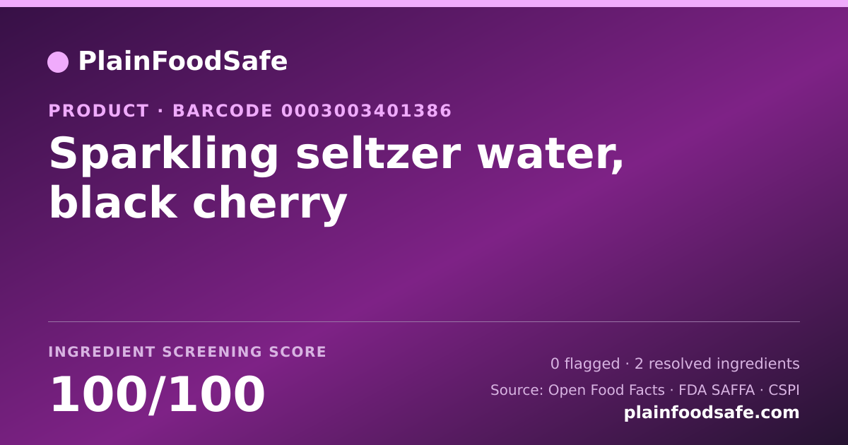 Share card for Sparkling seltzer water, black cherry Food Ingredient Profile
