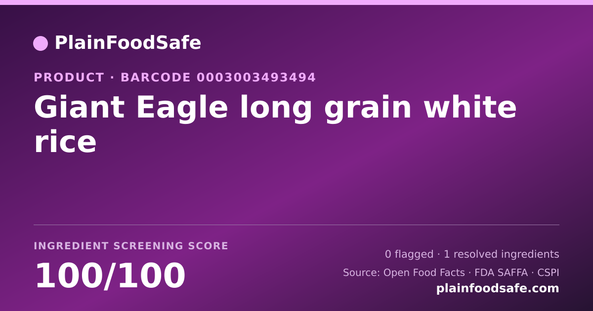 Share card for Giant Eagle long grain white rice Food Ingredient Profile