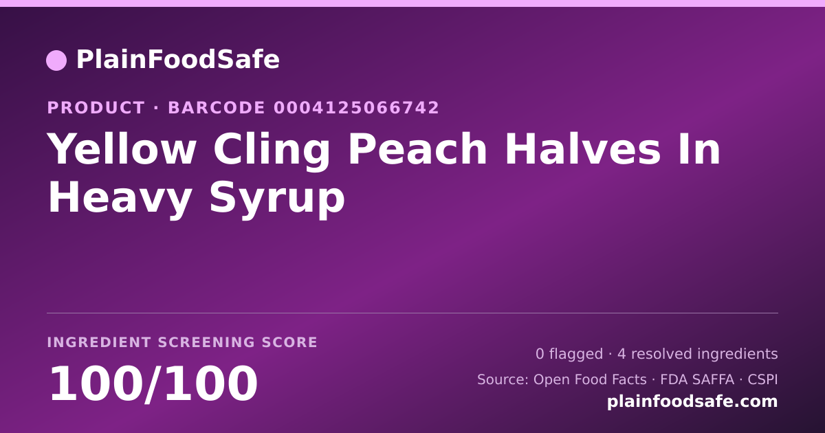 Share card for Yellow Cling Peach Halves In Heavy Syrup Food Ingredient Profile