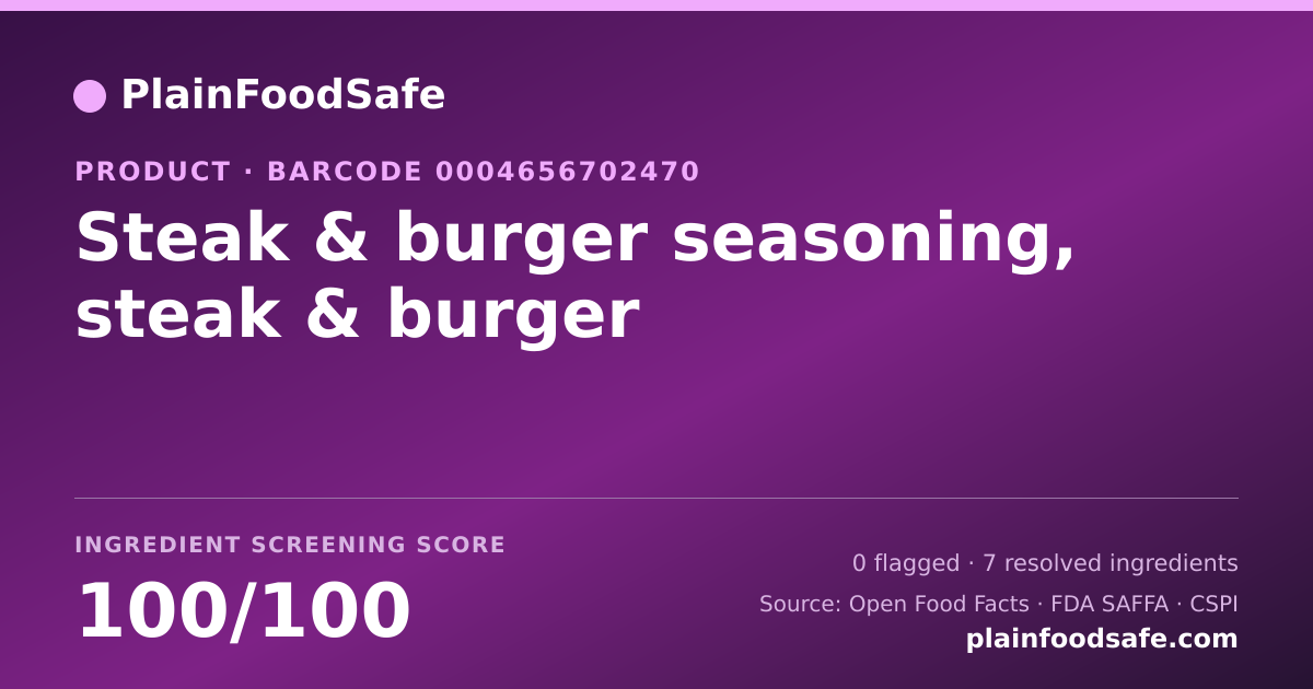 Share card for Steak & burger seasoning, steak & burger Food Ingredient Profile