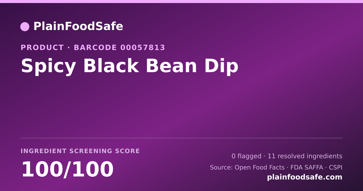 Share card for Spicy Black Bean Dip Food Ingredient Profile