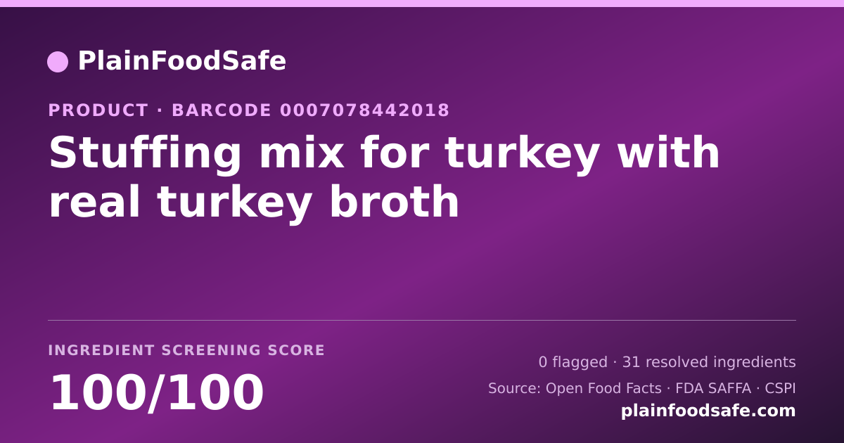 Share card for Stuffing mix for turkey with real turkey broth Food Ingredient Profile