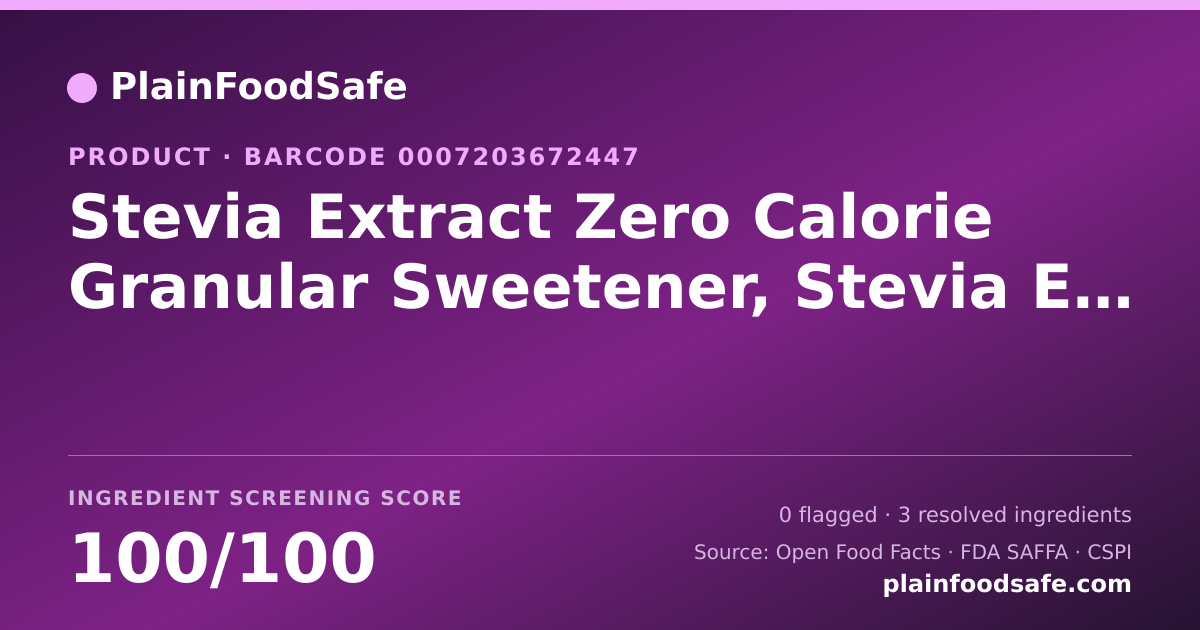 Share card for Stevia Extract Zero Calorie Granular Sweetener, Stevia Extract Food Ingredient Profile