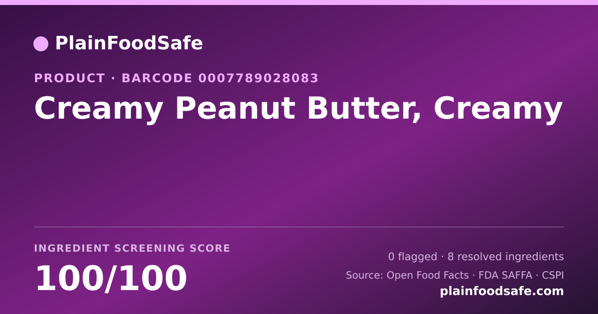 Share card for Creamy Peanut Butter, Creamy Food Ingredient Profile