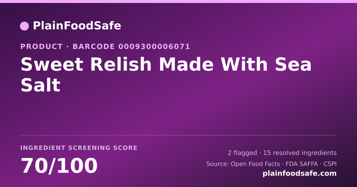 Share card for Sweet Relish Made With Sea Salt Food Ingredient Profile