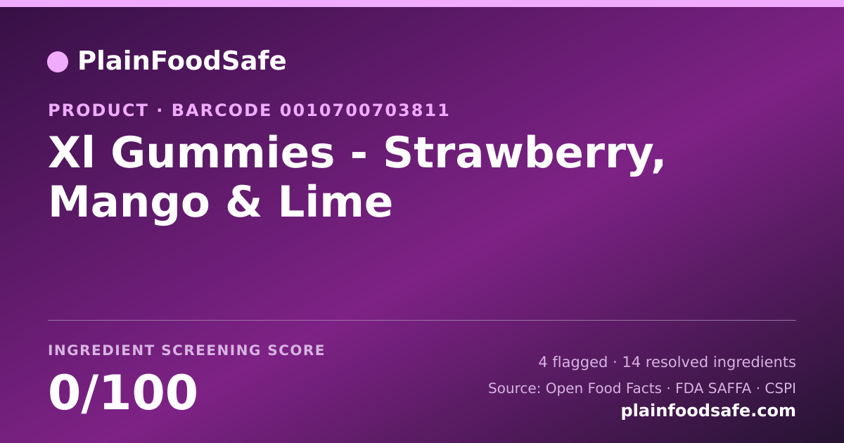 Share card for Xl Gummies - Strawberry, Mango & Lime Food Ingredient Profile