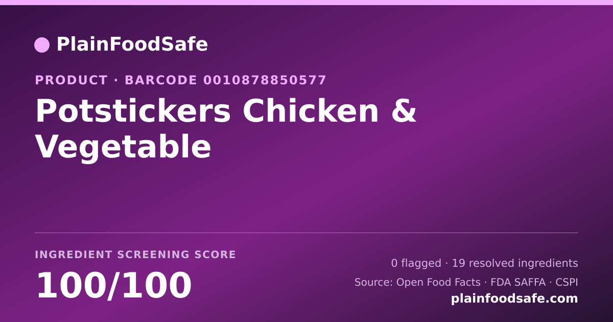 Share card for Potstickers Chicken & Vegetable Food Ingredient Profile