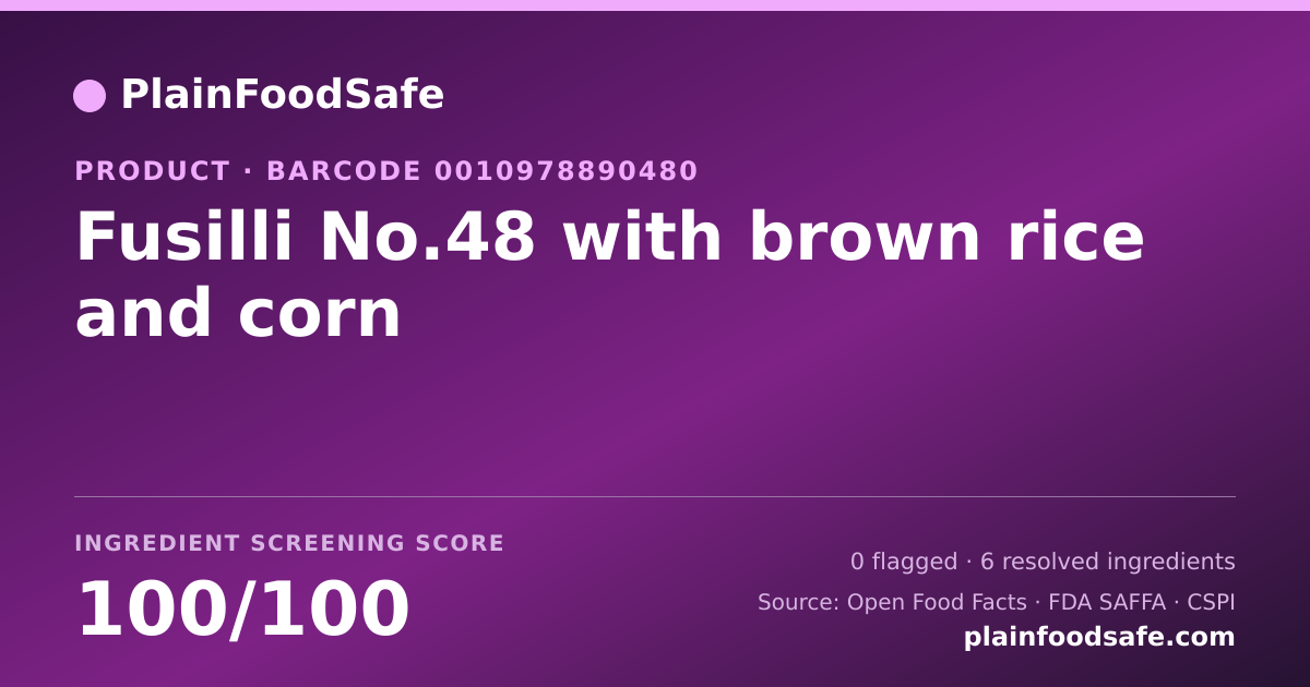 Share card for Fusilli No.48 with brown rice and corn Food Ingredient Profile