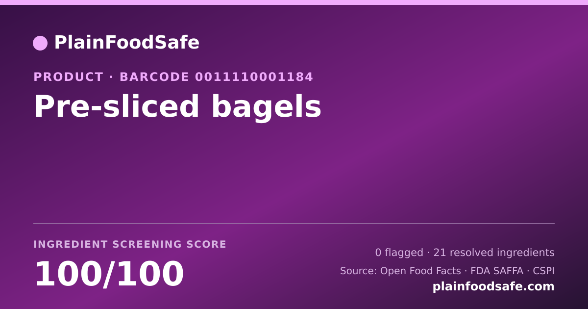 Share card for Pre-sliced bagels Food Ingredient Profile