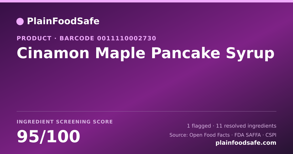 Share card for Cinamon Maple Pancake Syrup Food Ingredient Profile