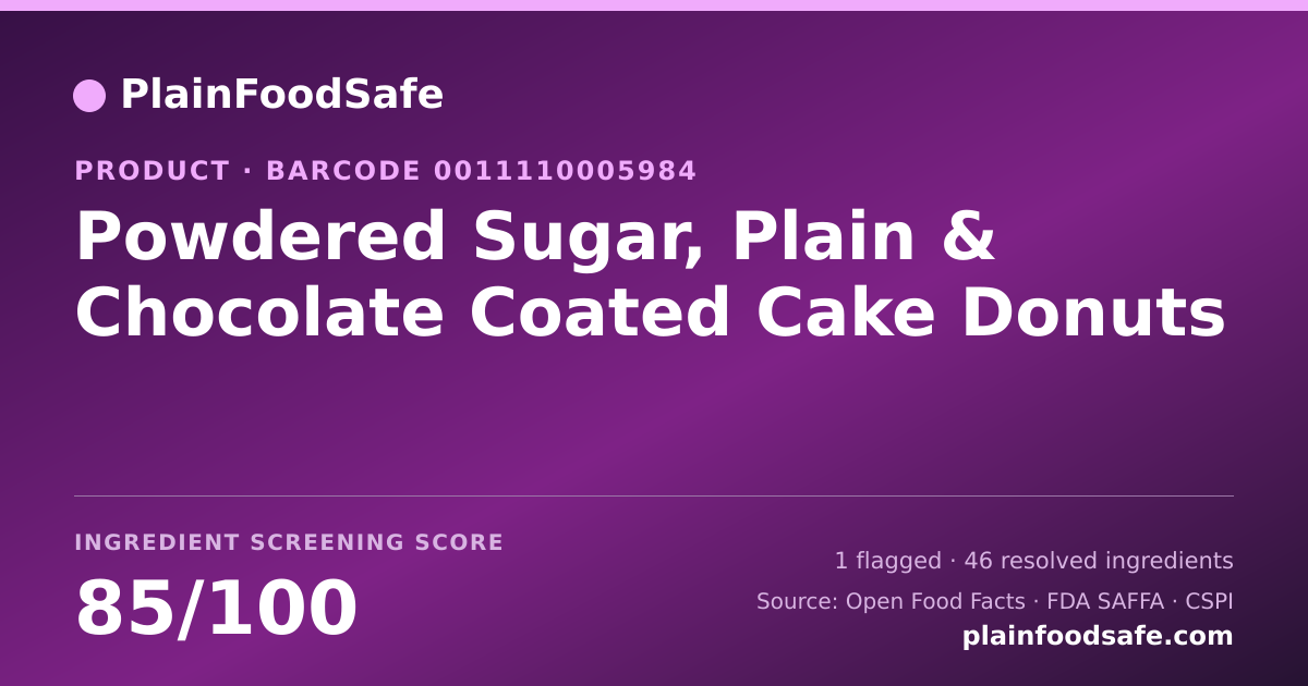 Share card for Powdered Sugar, Plain & Chocolate Coated Cake Donuts Food Ingredient Profile