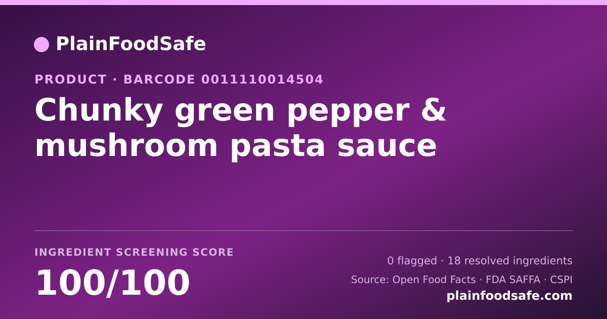 Share card for Chunky green pepper & mushroom pasta sauce Food Ingredient Profile