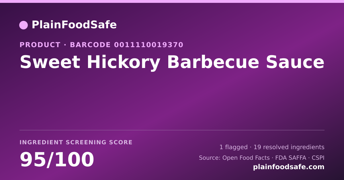 Share card for Sweet Hickory Barbecue Sauce Food Ingredient Profile