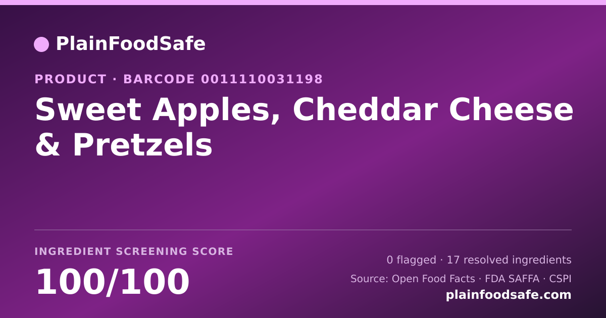 Share card for Sweet Apples, Cheddar Cheese & Pretzels Food Ingredient Profile
