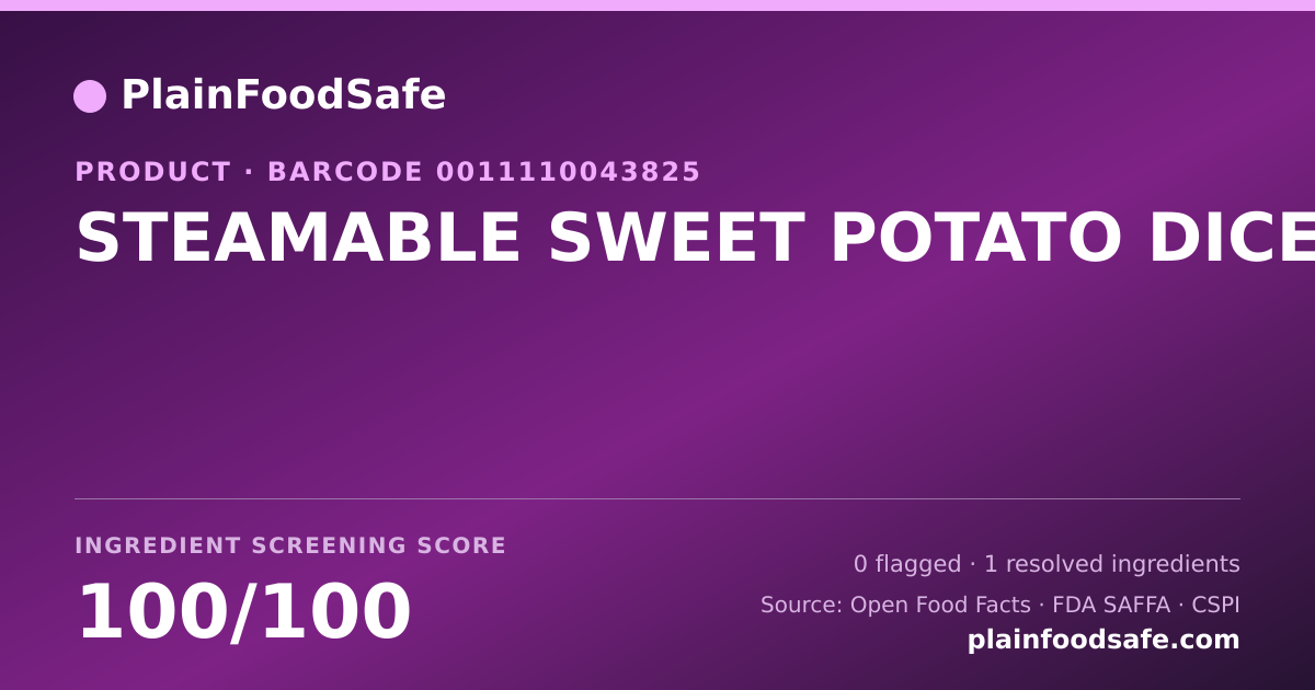 Share card for STEAMABLE SWEET POTATO DICES Food Ingredient Profile