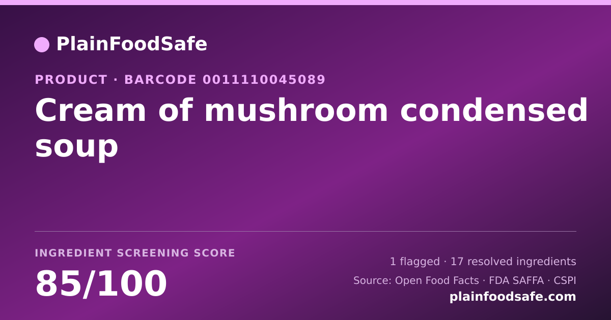 Share card for Cream of mushroom condensed soup Food Ingredient Profile