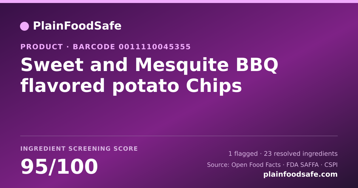 Share card for Sweet and Mesquite BBQ flavored potato Chips Food Ingredient Profile