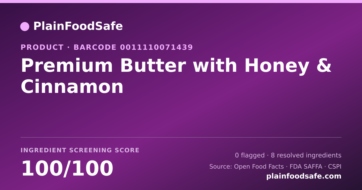 Share card for Premium Butter with Honey & Cinnamon Food Ingredient Profile