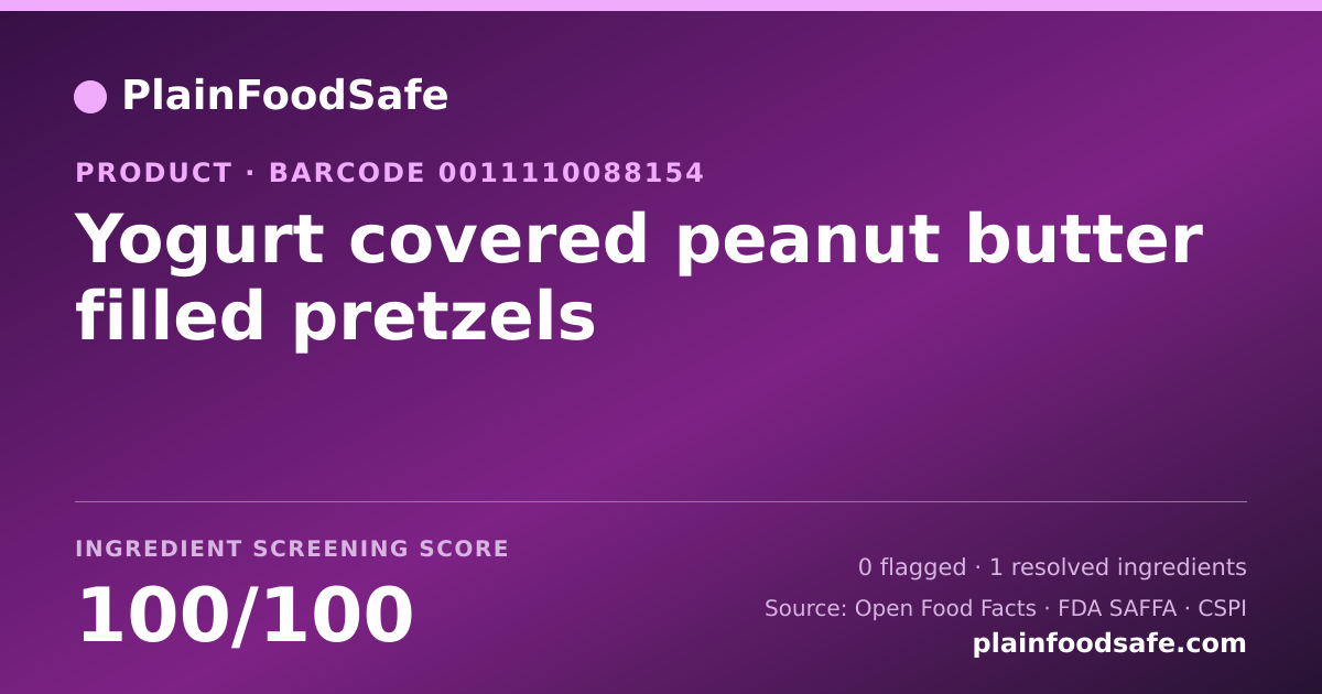 Share card for Yogurt covered peanut butter filled pretzels Food Ingredient Profile