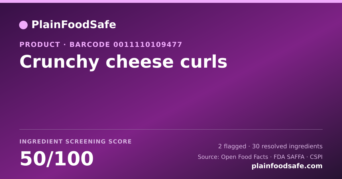 Share card for Crunchy cheese curls Food Ingredient Profile