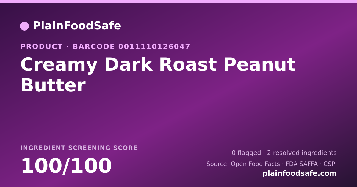 Share card for Creamy Dark Roast Peanut Butter Food Ingredient Profile