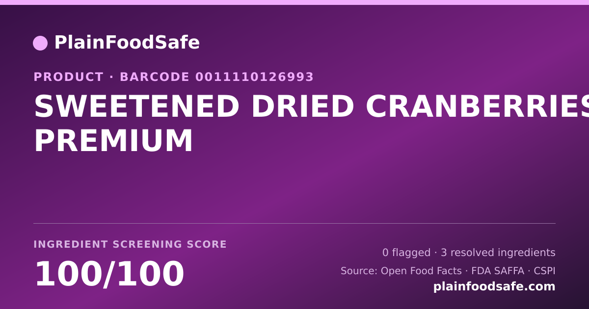 Share card for SWEETENED DRIED CRANBERRIES PREMIUM Food Ingredient Profile