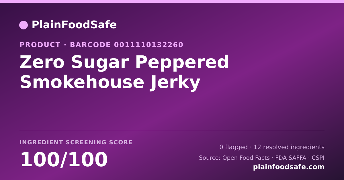 Share card for Zero Sugar Peppered Smokehouse Jerky Food Ingredient Profile