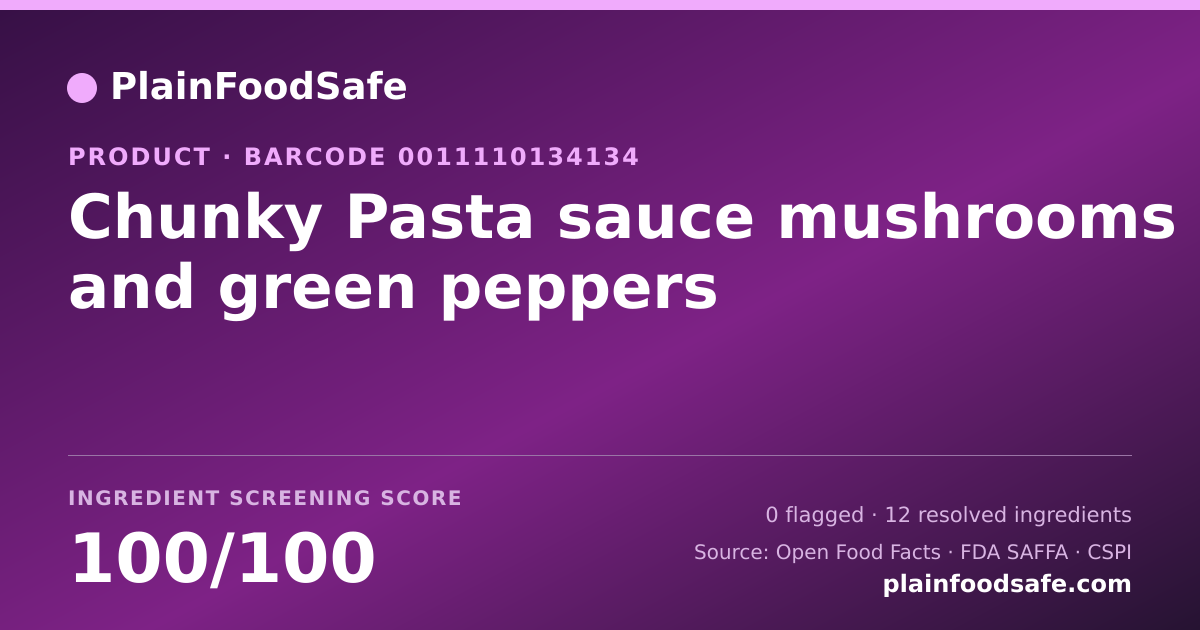 Share card for Chunky Pasta sauce mushrooms and green peppers Food Ingredient Profile