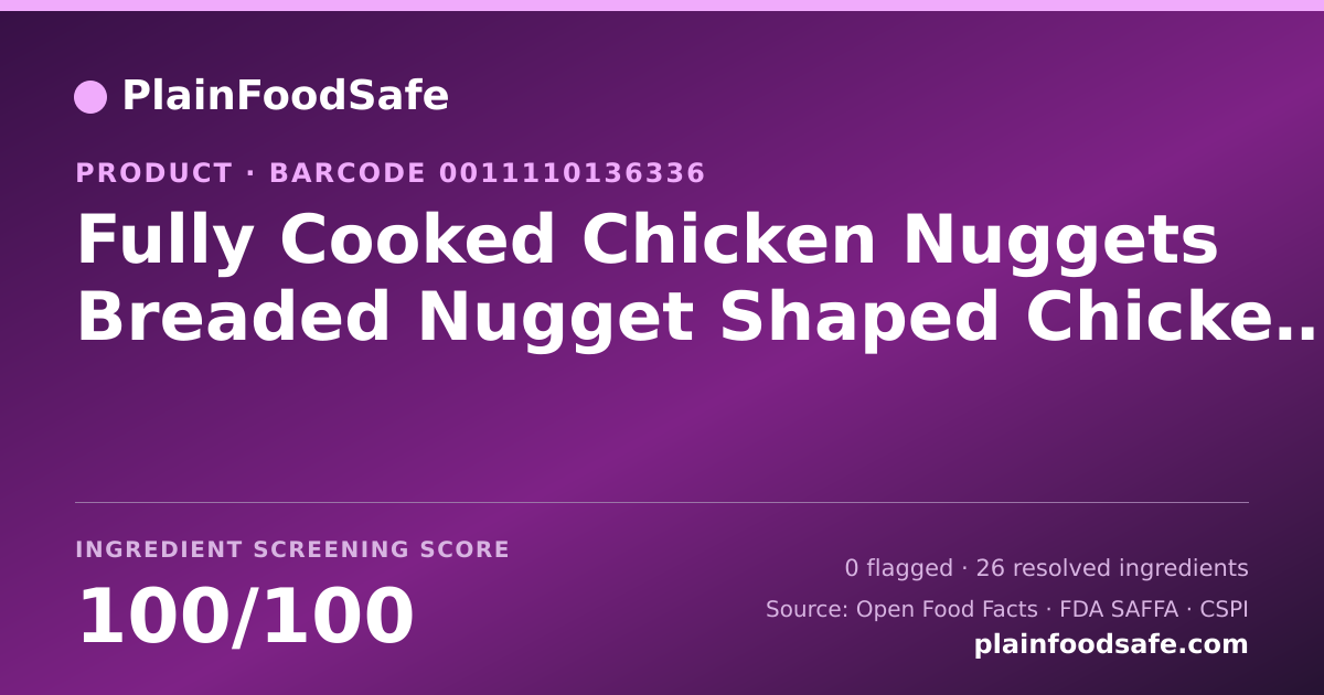 Share card for Fully Cooked Chicken Nuggets Breaded Nugget Shaped Chicken Breast Patties with Rib Meat Food Ingredient Profile