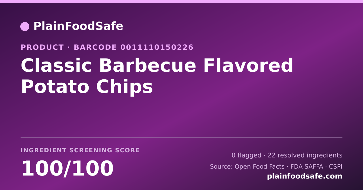 Share card for Classic Barbecue Flavored Potato Chips Food Ingredient Profile
