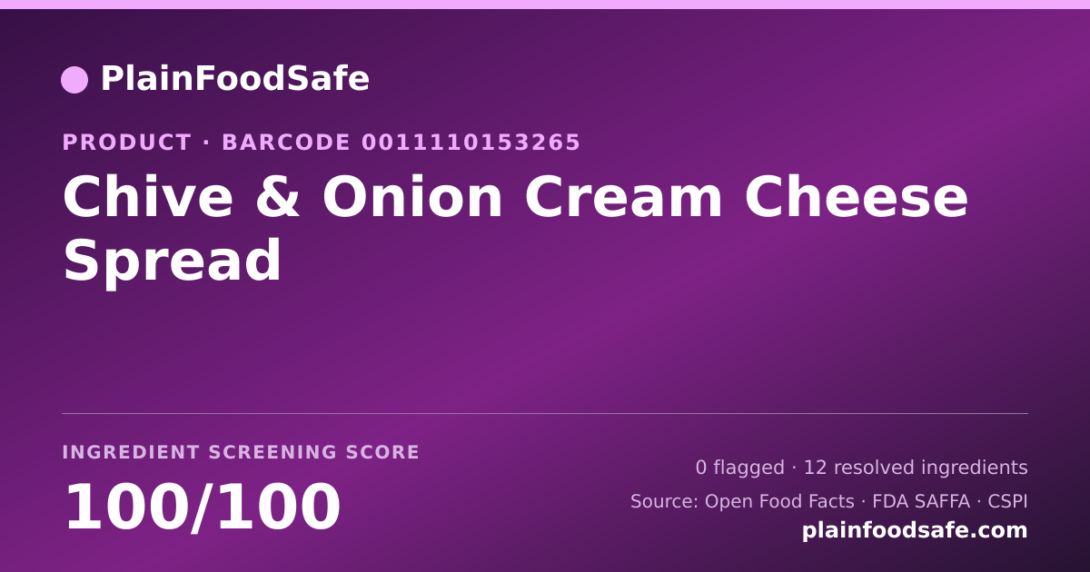 Share card for Chive & Onion Cream Cheese Spread Food Ingredient Profile
