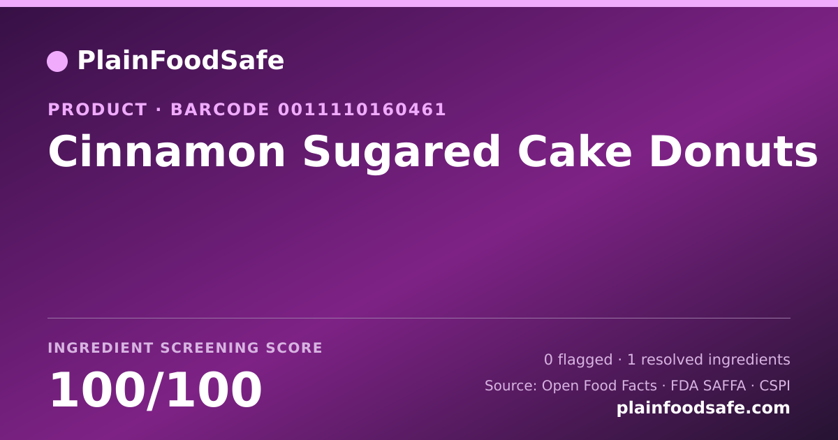 Share card for Cinnamon Sugared Cake Donuts Food Ingredient Profile
